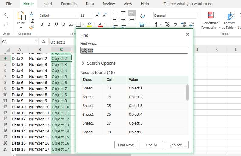How to find word in excel