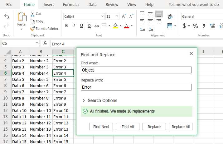 How to replace word in excel